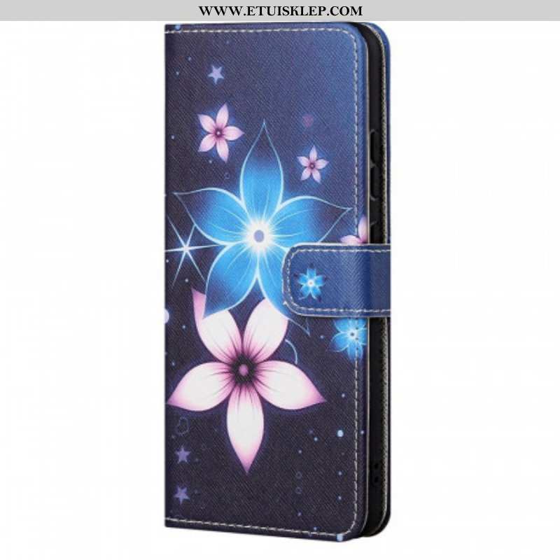 Skórzany Futerał do OnePlus Nord CE 2 5G Niebieskie I Różowe Kwiaty